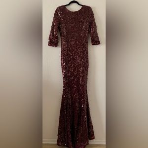 ANGL Burgundy Sequined Holiday Evening Dress Used